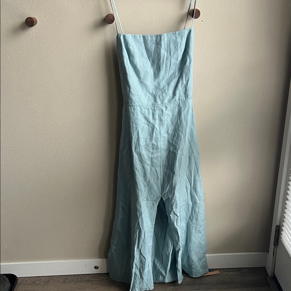 Reformation Light Blue Linen Spaghetti Strap Dress